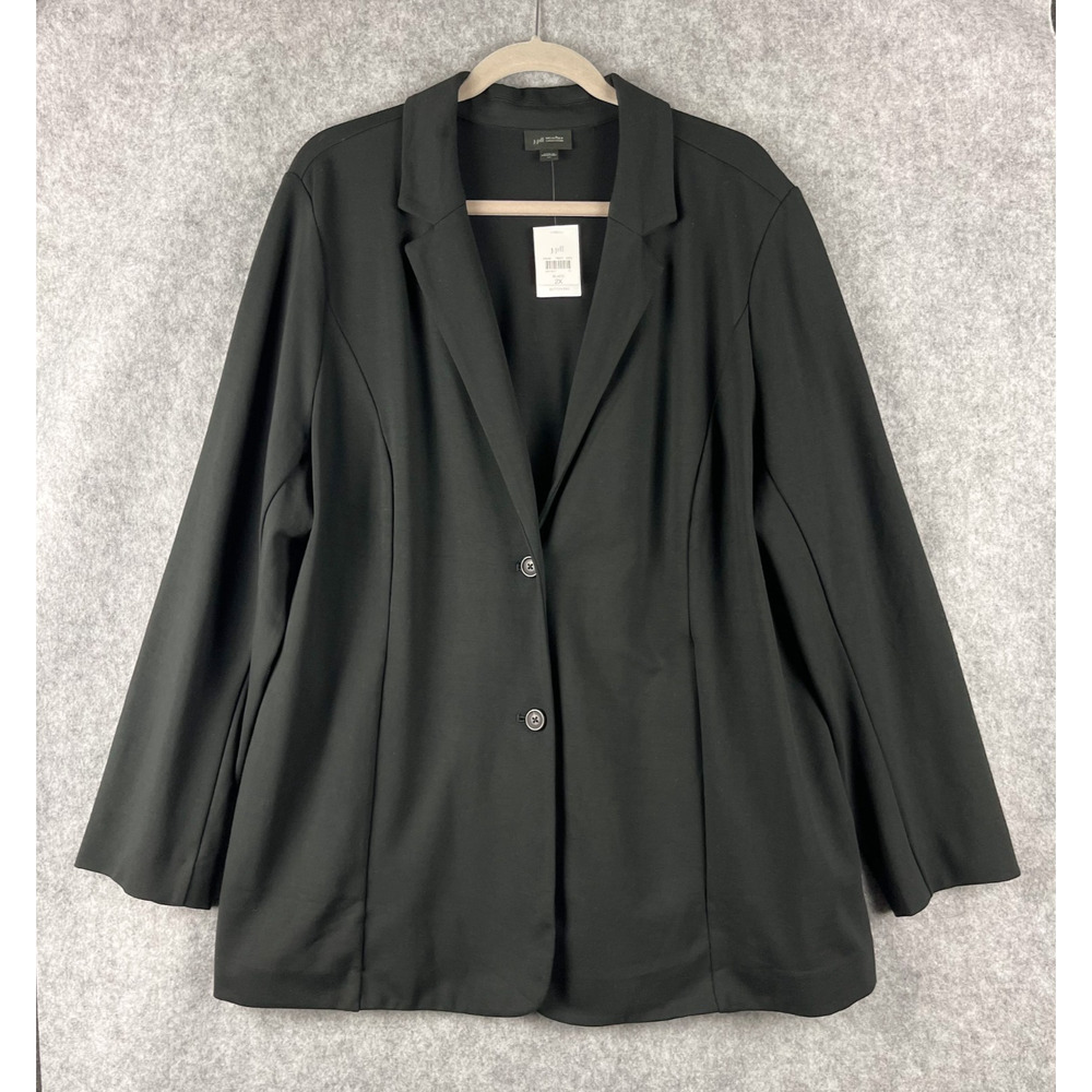 J Jill Wearever Ponte Blazer Jacket Womens 2X Black 2 Button Stretch Office NEW